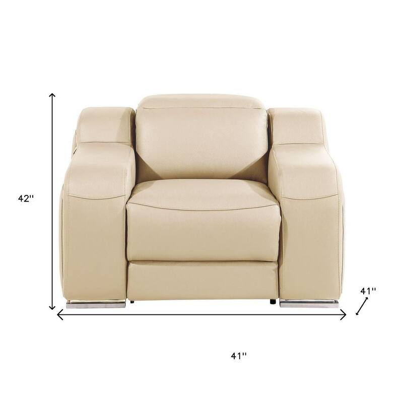 HomeRoots 41" Beige Italian Leather Wall Hugger Recliner With USB
