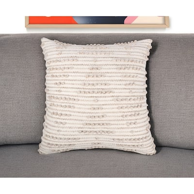 20" White and Natural Geometric Throw Pillow