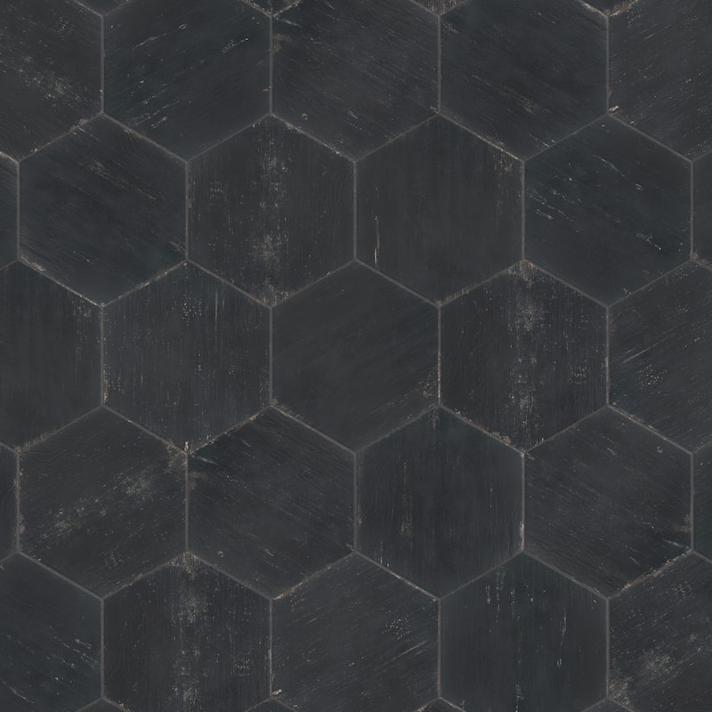 Merola Tile Retro Hex Nero 14-1/8" x 16-1/4" Porcelain Floor and Wall Tile