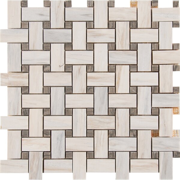 MSI SMOT-BWP10MM Angora - 12" x 12" Basketweave Mosaic Sheet - Polished Marble Visual - Sold by Carton (10 SF/Carton) - Beige