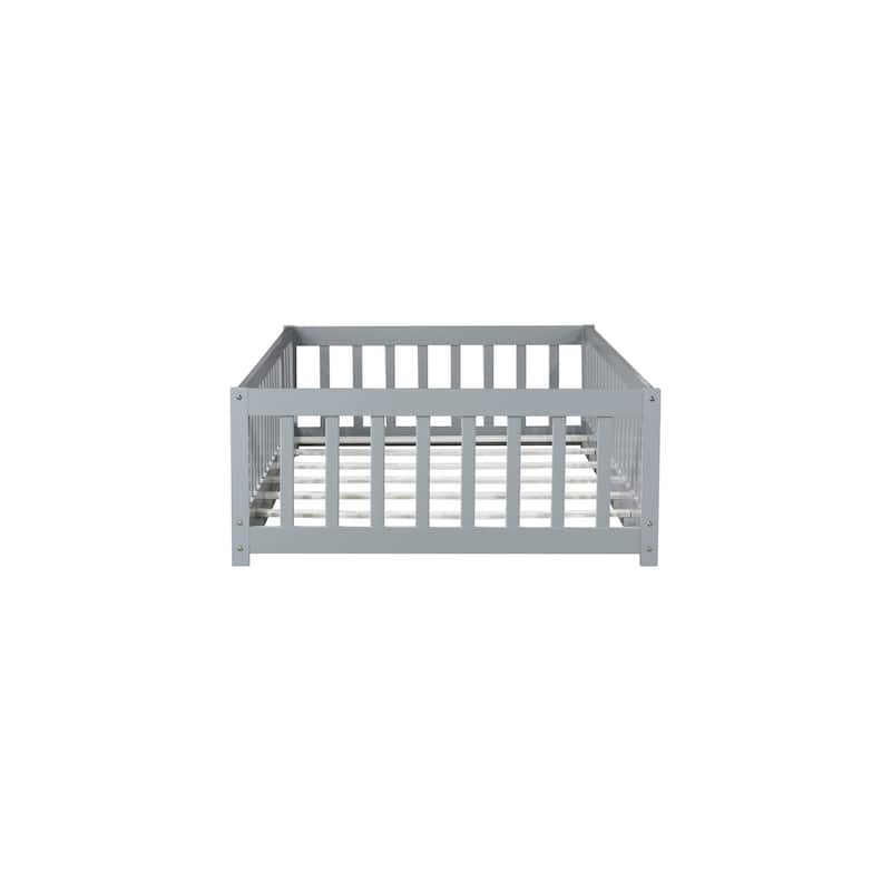 Twin Size Floor Bed with Fence and Door