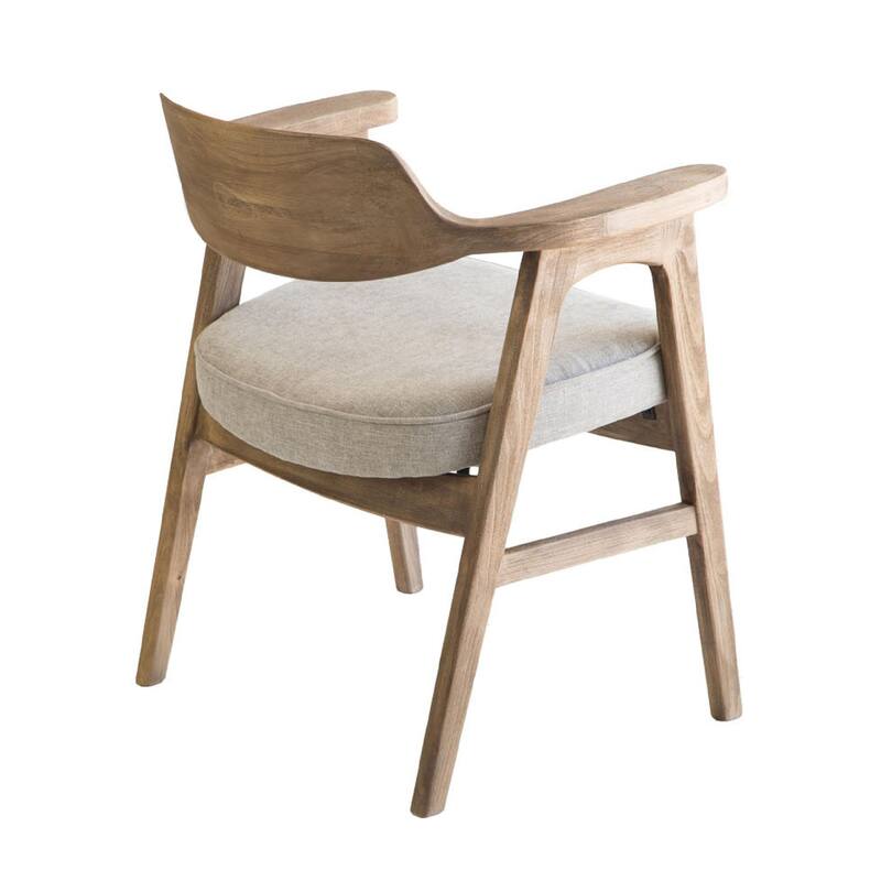 Zsy Dining Armchair, Anew Gray, Natural Brown Birch Wood, Curved Back