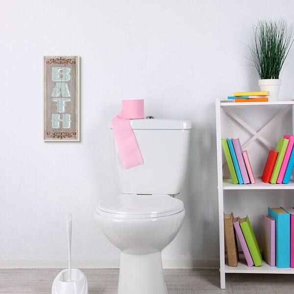 Shop Stupell Industries Rustic Charm Bath Sign Blue Brown Family Bathroom Wood Wall Art 7x17 On Sale Overstock 31619138