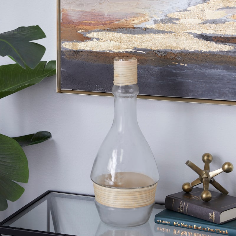 Glass Handmade Vase with Rattan Accents - Clear or Black
