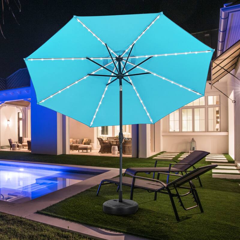 Autlaycil 10ft Solar LED lights Outdoor Patio Umbrella With Base - Blue