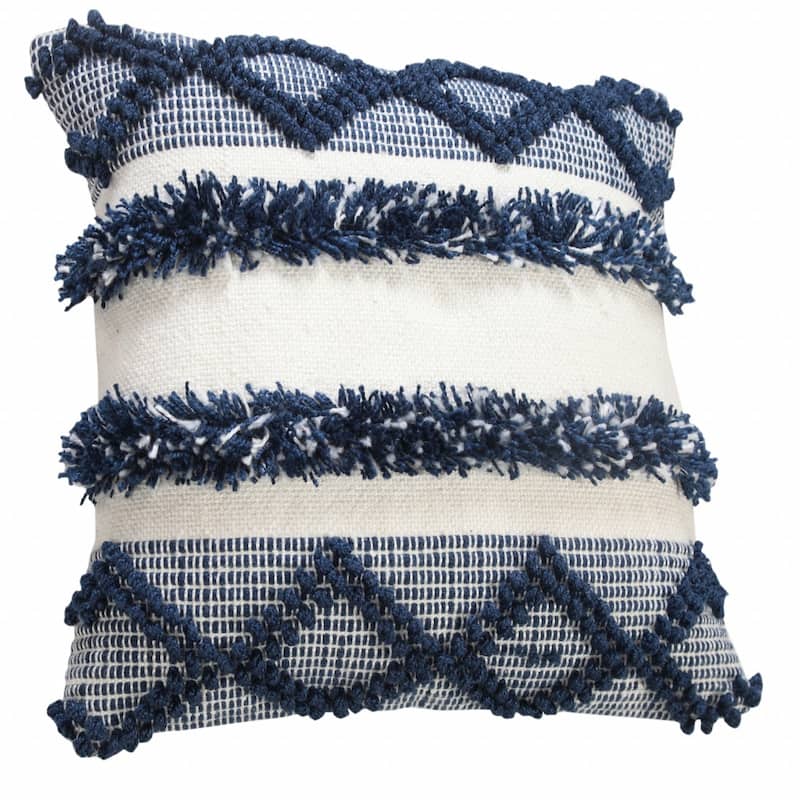 HomeRoots 20" X 20" Navy Blue And White Polyester Coastal Zippered Pillow