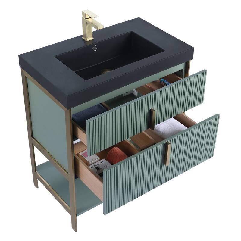 Fine Fixtures Serenity Modern Bathroom Vanity with Black Gel Acrylic Top