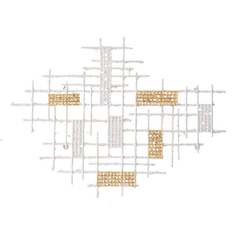 Rio 32 Inch Decorative Wall Decor, White, Gold Geometric Abstract, Iron