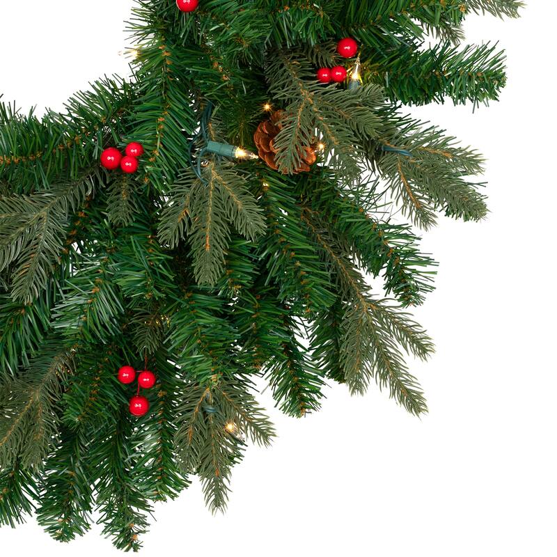 Real Touch™ Pre-Lit Mixed Noble Spruce Wreath - 24" - Clear Lights