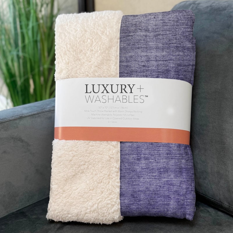 Premium Machine Washable Solid Ombre Sherpa Throw Blanket