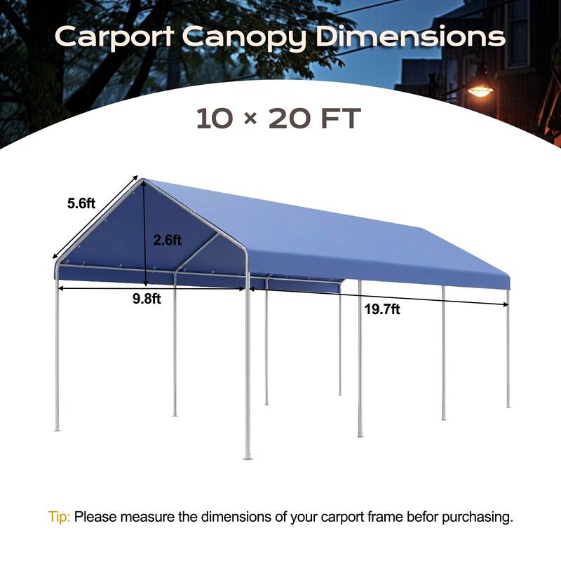 Aoodor 10 x 20 FT Carport Replacement Canopy Cover