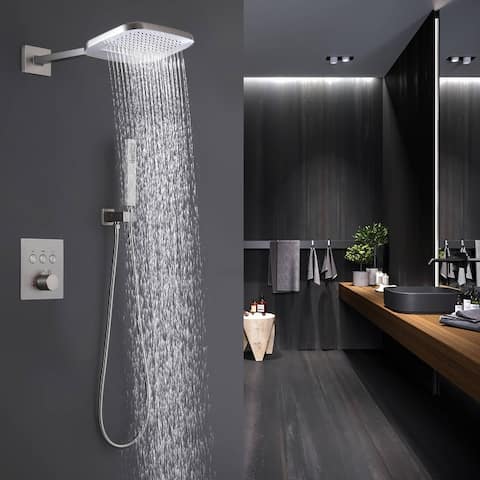 Thermostatic Shower System With Waterfall 10 Inch Shower Head And Hand Shower Wall Mount Shower Faucet Kit With Rough-In Valve