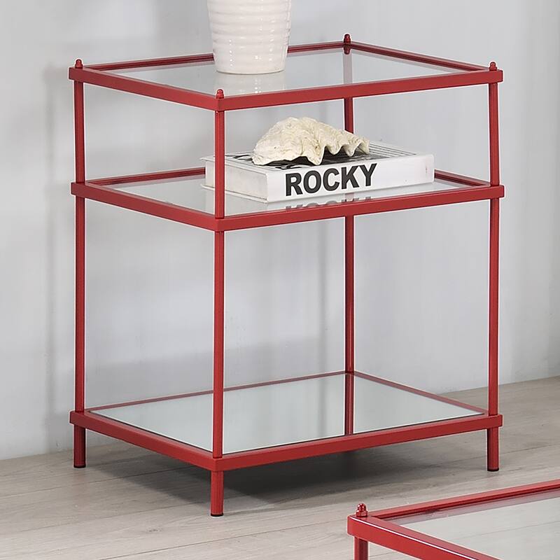 Scoles Contemporary 18-inch Glass Top 2-Shelf Side Table by Furniture of America - Red