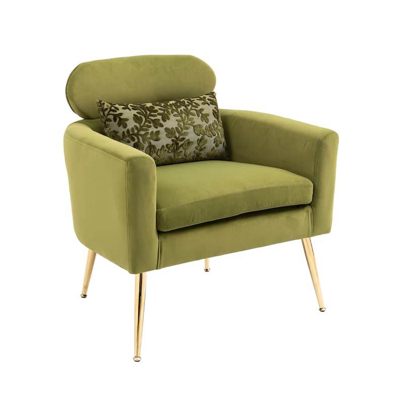 Velvet Upholstered Accent Chair With A Pillow