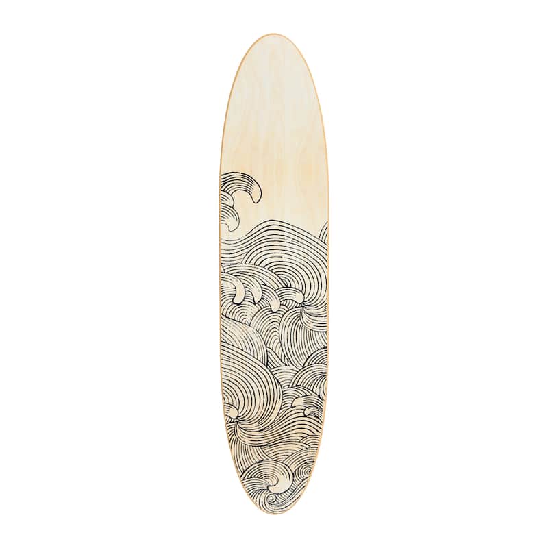 Lacquered Wood Surfboard Wall Décor (Hangs Vertical or Horizontal) - Black