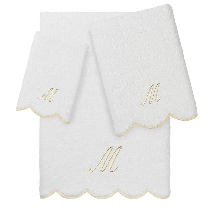 Authentic Hotel and Spa 100% Turkish Cotton Beige ADORNIA Scallop Personalized 3 Piece Towel Set - 3 Piece Set - M
