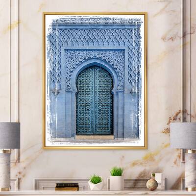 Designart "Traditional Moroccan Ancient Wooden Entry Door" Traditional Framed Canvas Wall Art Print