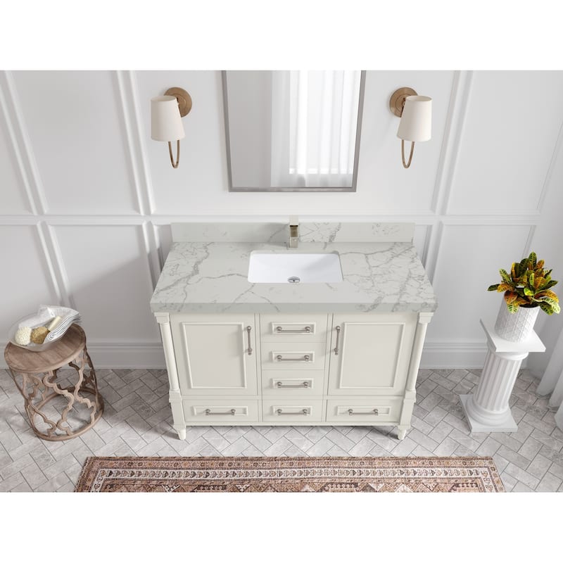 Willow Collections 48 in. W x 22 in. D Aberdeen Single Bowl Sink Bathroom Vanity with Countertop - 2" Venatino - Ivory