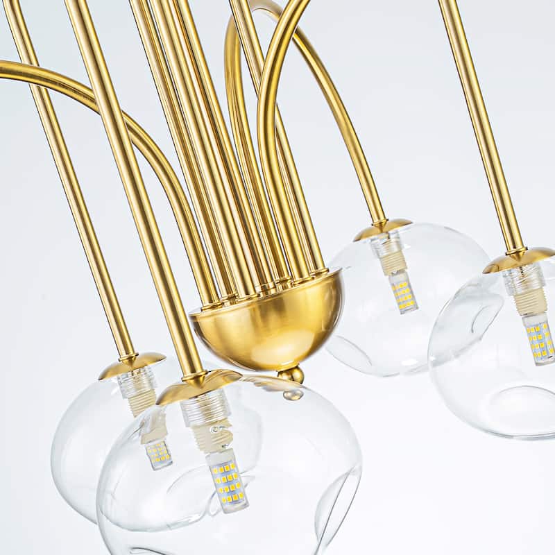 6-Light Modern Brass Chandelier with Clear Glass Globes - Contemporary Ceiling Light for Living Room - 6 Light