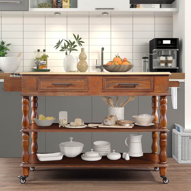 56 inch Rolling Kitchen Island with Storage