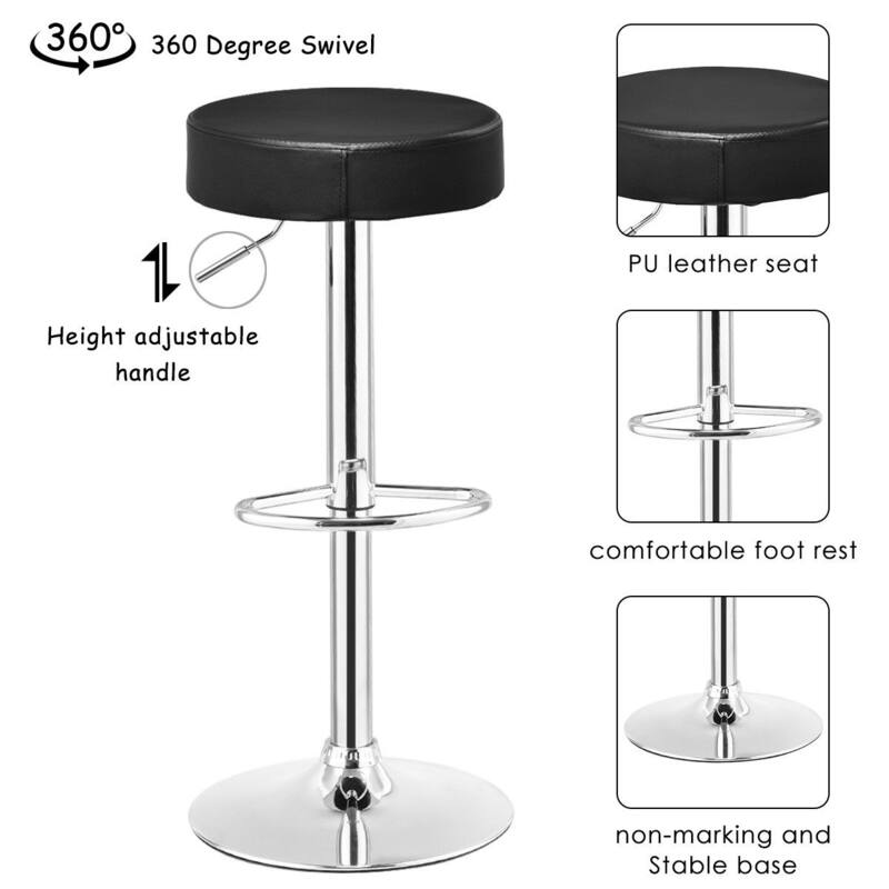 Gymax 1 PC Bar Stool Round Leather Seat Chrome Leg Adjustable