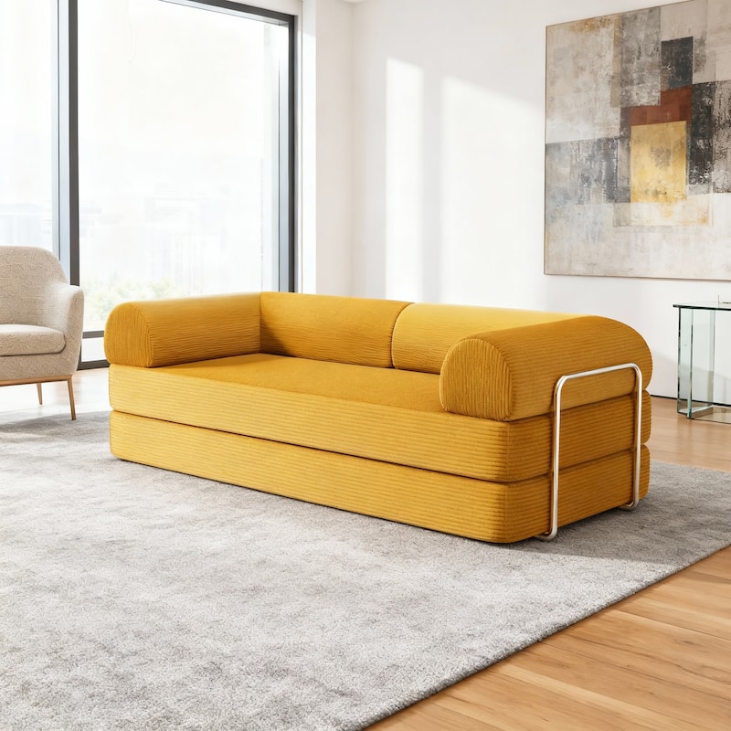 79" Contemporary Corduroy Module Comfortable Compressed Sofa - Ginger
