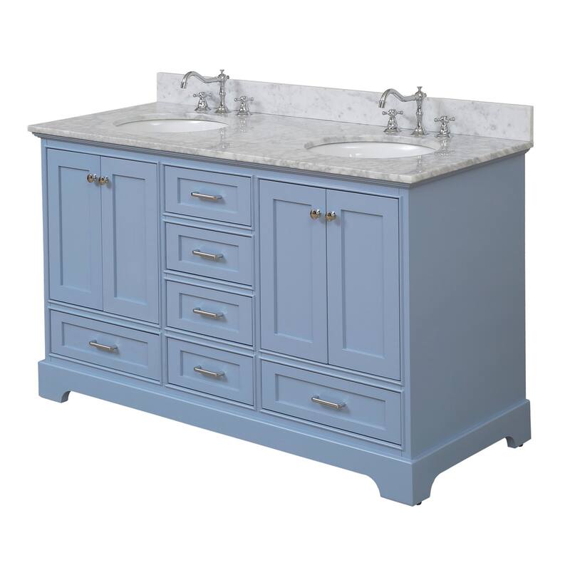 KitchenBathCollection Harper 60" Double Bathroom Vanity with Carrara Marble Top