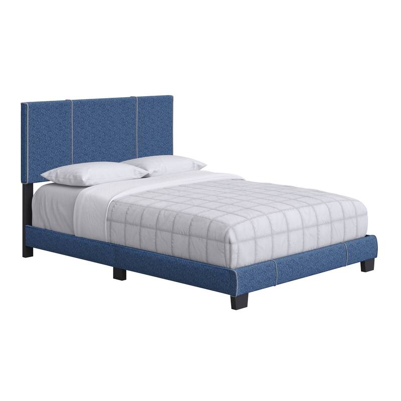 Lucena Taupe Linen with Black Accents Queen Upholstered Bed Frame with Headboard