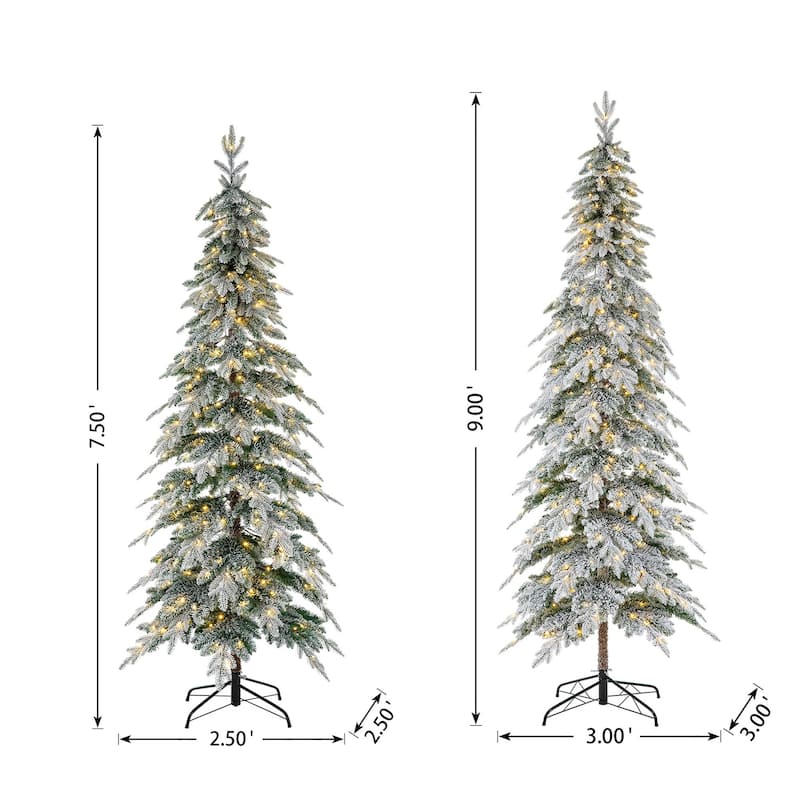 Glitzhome Pre-Lit Flocked Pencil Spruce Artificial Christmas Tree with Warm White Lights