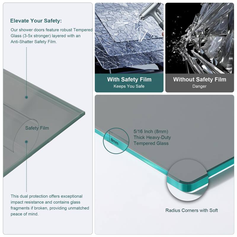 Double Sliding Shower Door w/ 8mm Tempered Glass,Stainless Steel Frame
