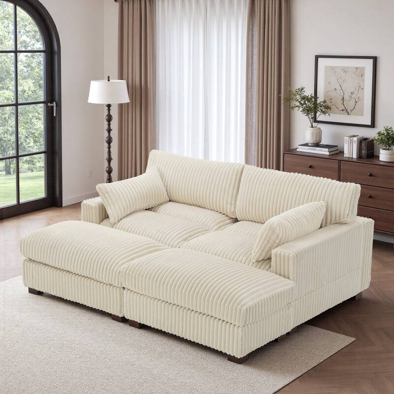 Modren Plush Oversized Modular Sectional Sofa Set with Chaise&Ottoman. - 3-piece/White - Left Facing