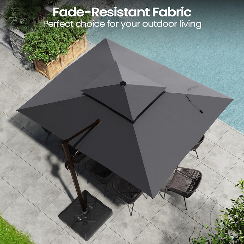 9 FT x 12 FT Outdoor Patio Dual Top Umbrella Cantilever Offset with No Base