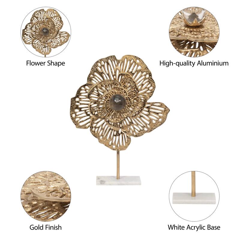 Sagebrook Home Aluminum Salma Gold Flower Statuary - Elegant Decorative Object