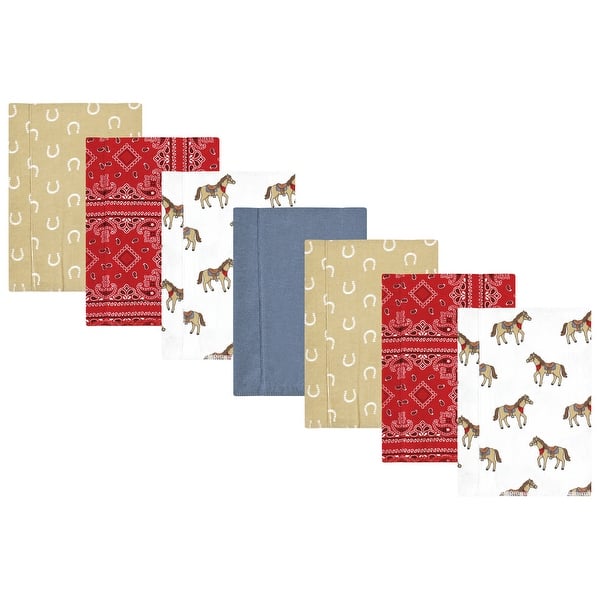 slide 1 of 1, Hudson Baby Infant Boy Cotton Flannel Burp Cloths, Cowboy 7-Pack, One Size - Cowboy 7-Pack - One Size One Size - Cowboy 7-Pack