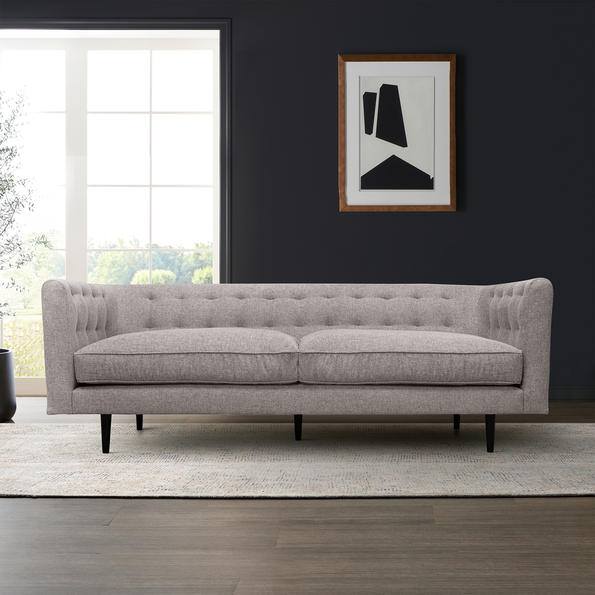 Annabelle 80" Fabric or Velvet 3 Seater Tufted Chesterfield Sofa with Black Wood Legs