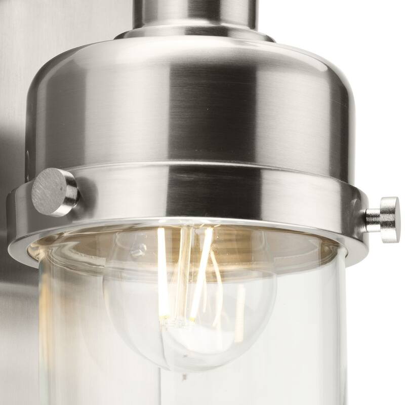 Beckner Collection One-Light Brushed Nickel Clear Glass Urban Industrial Bath Light - 5 in x 6.37 in x 8.62 in