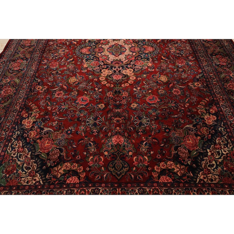 10'4''x15'5'' Hand Knotted Wool Red Taabriz Medallion Traditional Vintage Rug - 10' 4'' x 15' 5''