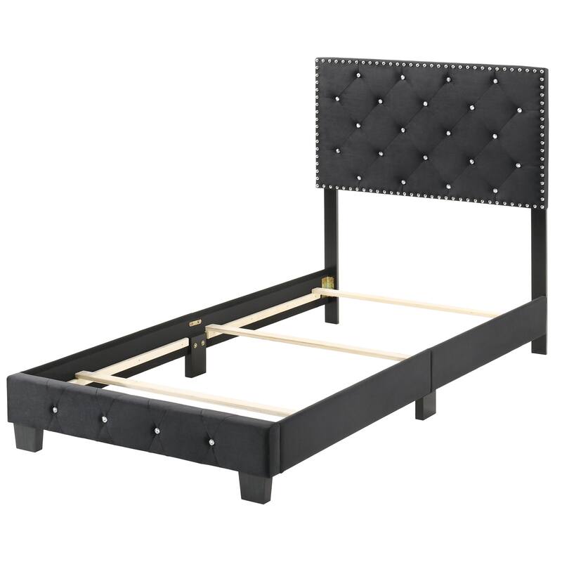Velvet Upholstered Tufted Panel Twin Bed - 77" - Black