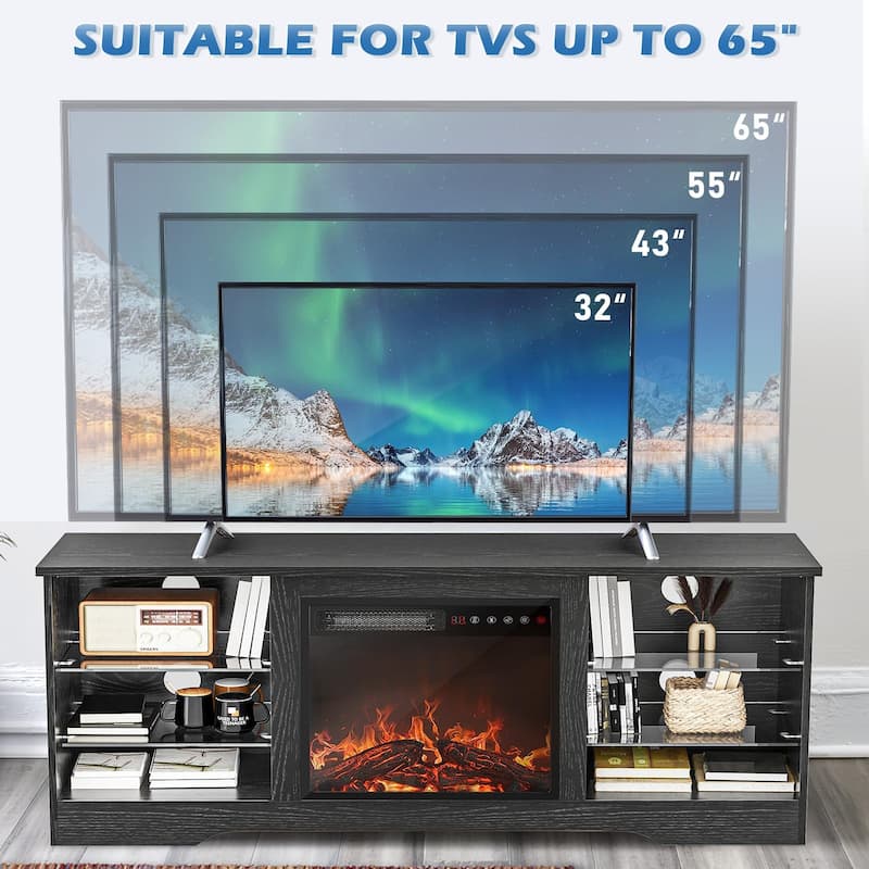 Bossin 58" Fireplace TV Stand with 18'' Electric Fireplace,Modern Entertainment Center for 65'' TVs,TV Console