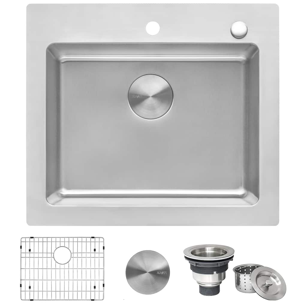 Ruvati 25 x 22 inch Drop-in Topmount Kitchen Sink 16 Gauge Stainless Steel Single Bowl - RVM5025 - 8' x 11'