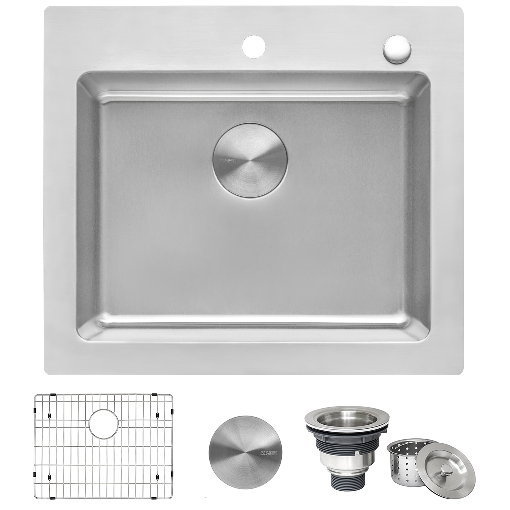 Ruvati 25 x 22 inch Drop-in Topmount Kitchen Sink 16 Gauge Stainless Steel Single Bowl - RVM5025 - Silver - 8' x 11'