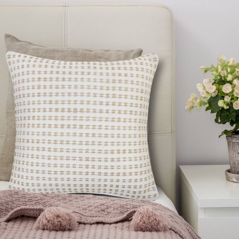 HomeRoots 20" X 20" Ivory And Tan 100% Cotton Geometric Zippered Pillow