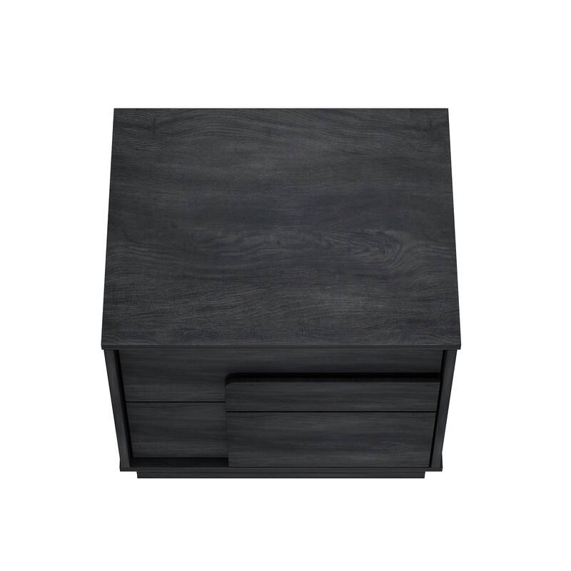 Modern Nightstand with 2 Push Open Drawers Wood Grain Finish Tool Free Assembly