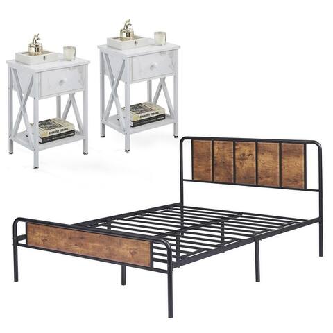 Taomika 3-pieces Platform Bed Frame with Headboard and Nightstands Set