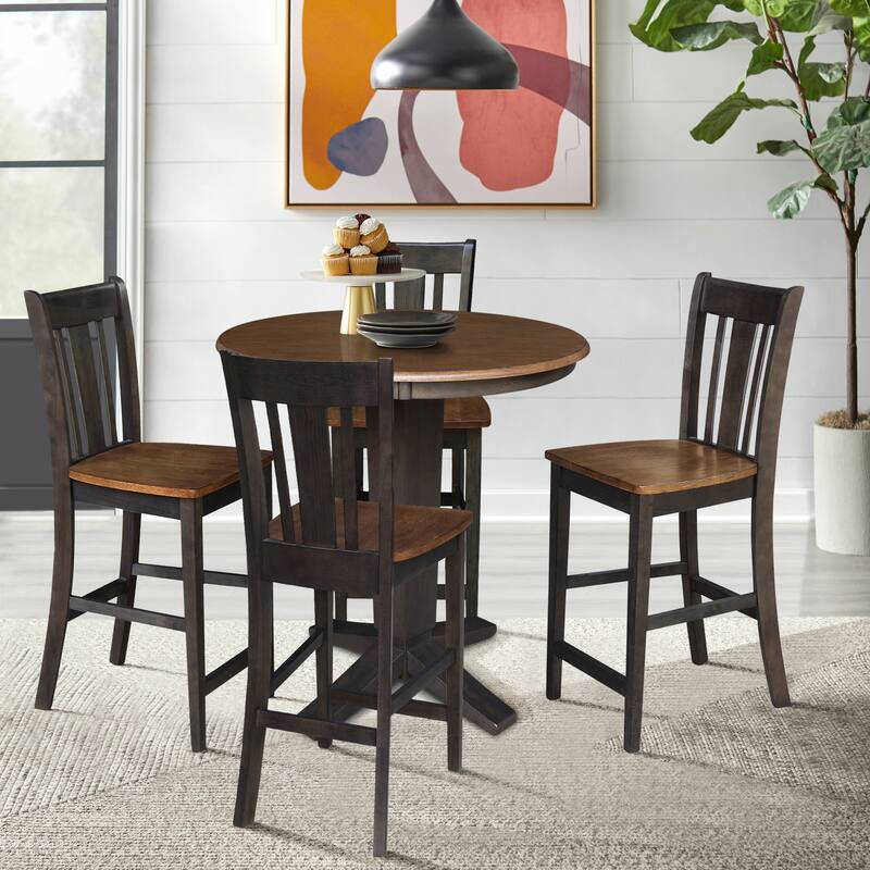 36 in Solid Wood Round Top Counter Height Dining Table with Stools