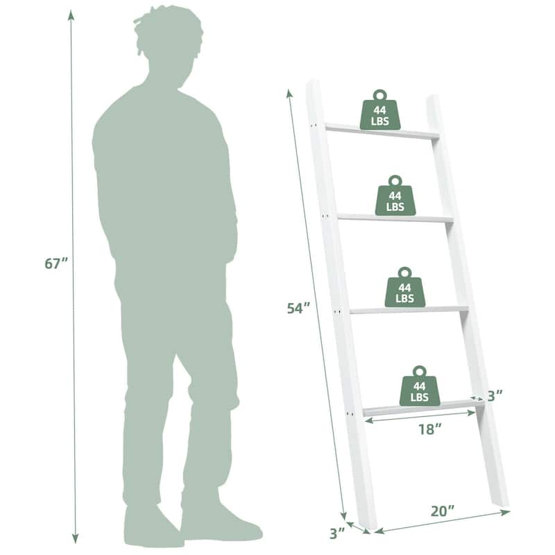 54” Leaning Wooden Blanket Ladder Rack for Storage Decorative Towel Shelf for Bedroom and Bathroom - 20" x 3" x 54" (L x W x H)