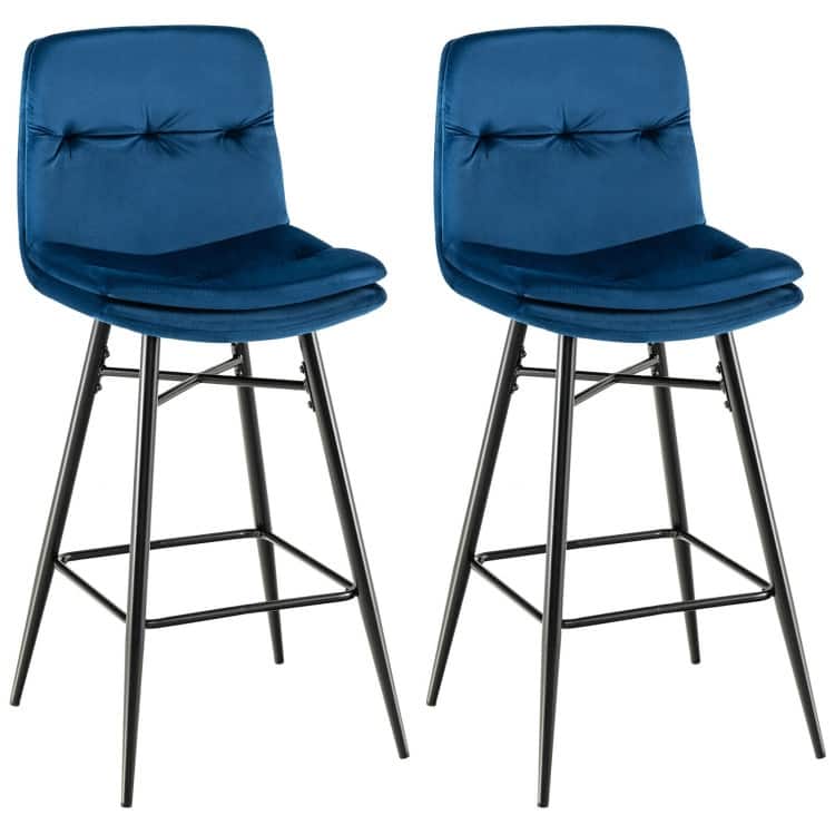 2 Pieces 29 Inch Velvet Bar Stools Set with Tufted Back and Footrests - 17.5" x 20" x 41"