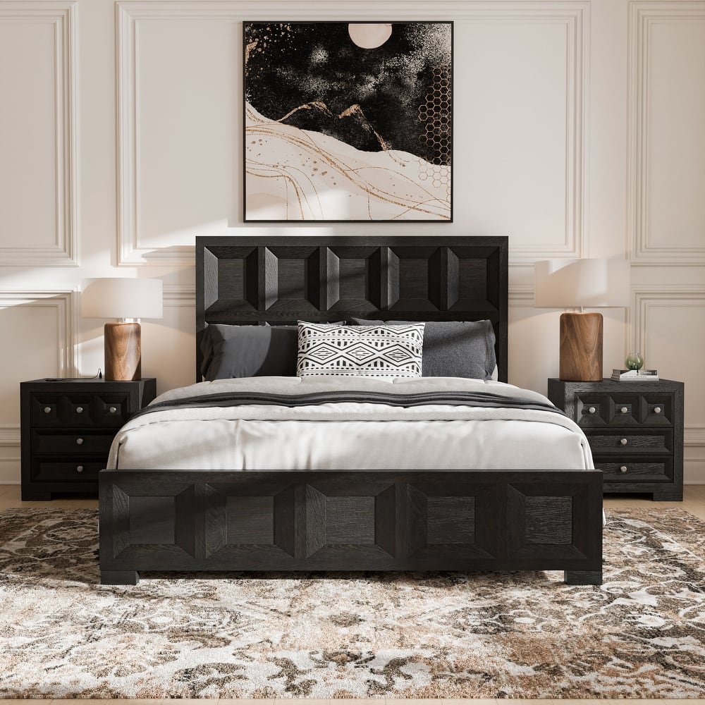 Furniture of America Durem Modern Classic 3-Piece Solid Wood Panel Bedroom Set with 3-Drawer Nightstand