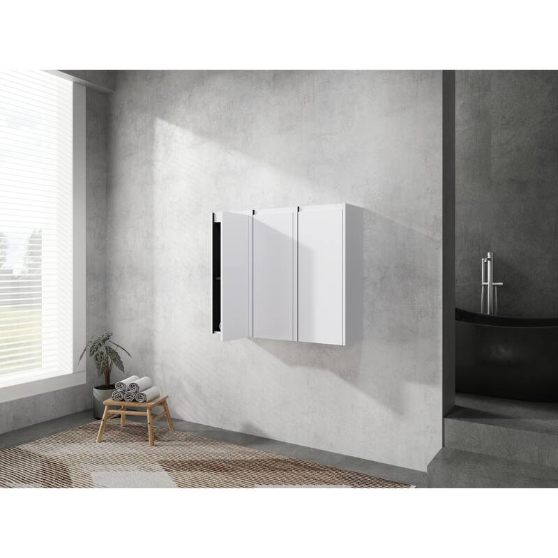 12" Bathroom Side Cabinet, 3-Soft Close Doors, Float Mounting Design