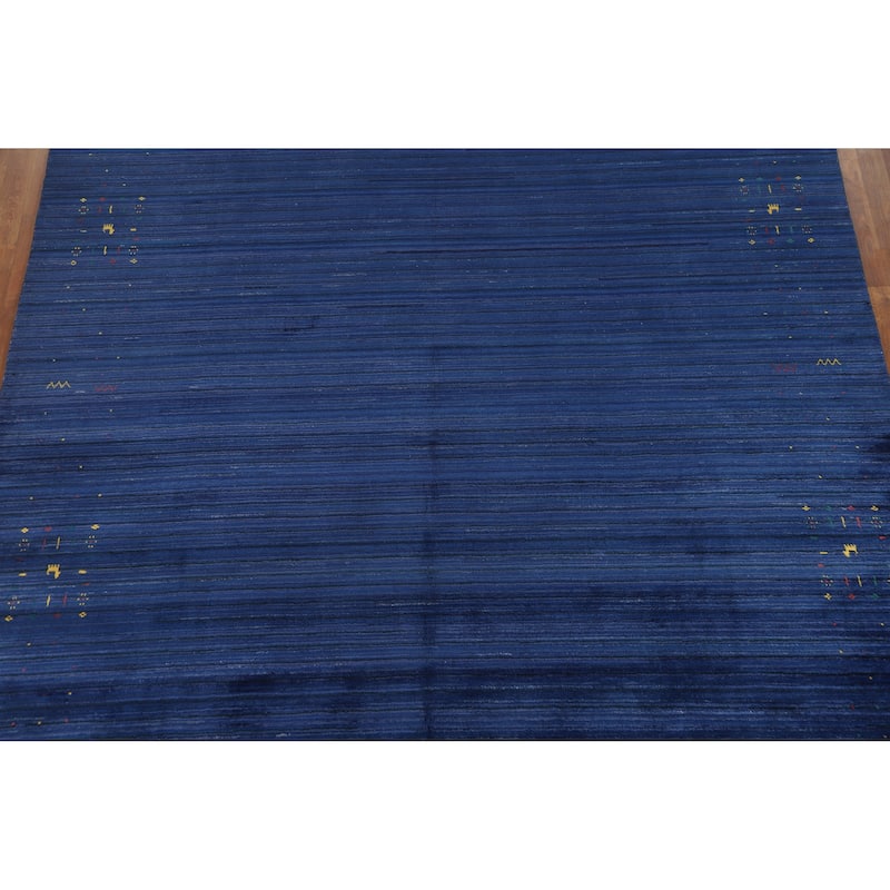 Hand Knotted Oriental 100% Wool Carpet Tribal Tribal Navy Blue & Blues Gabbeh Area Rug - 11' 4'' X 8' 11''